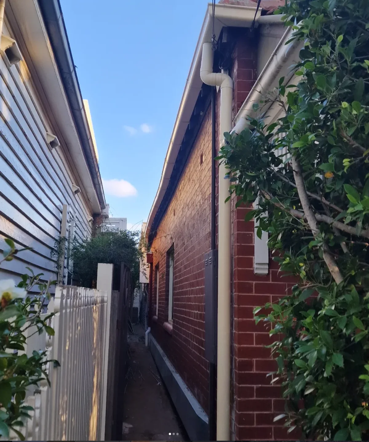 Downpipe and gutter between two Melbourne houses